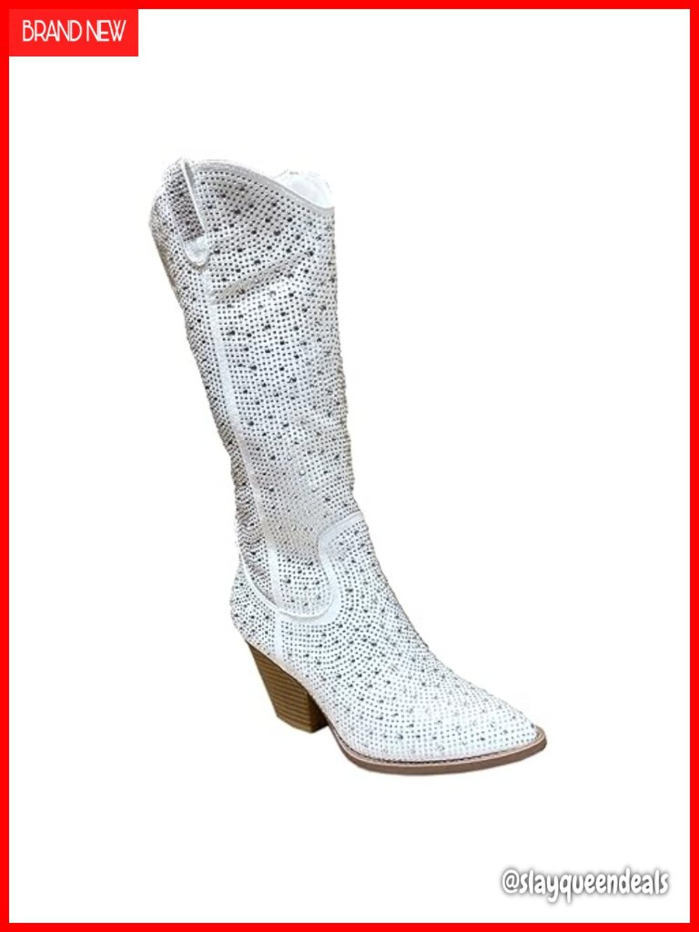 Rhinestone Pointed Toe Knee High Western Boots